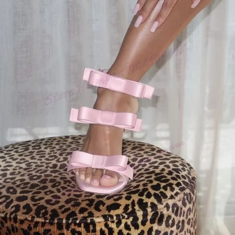 

Pink Bow Knot Satin Sandals Open Toe Shoes for Women Stilettos High Heels Evening Party Sexy Shoes 2023 Zapatos Para Mujere