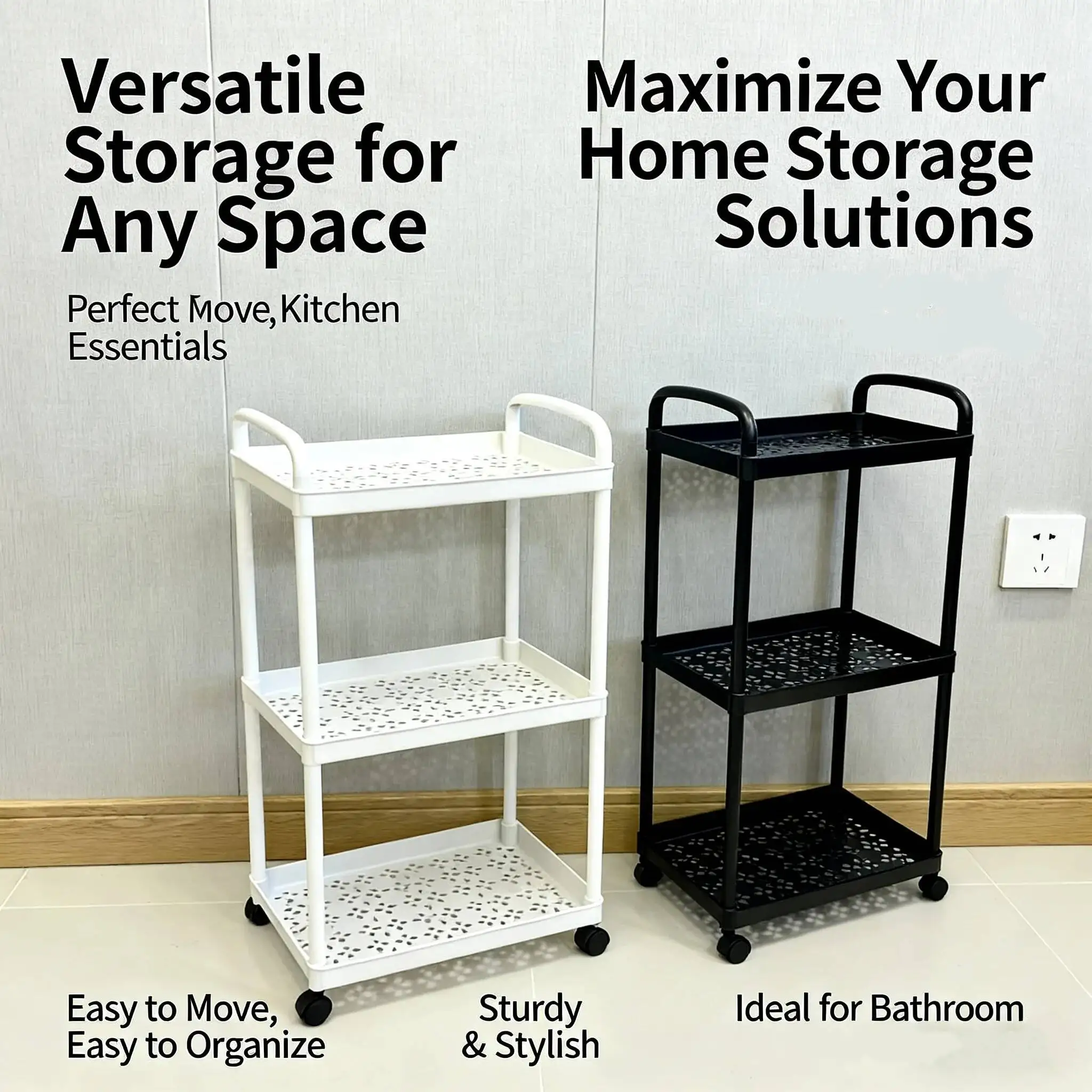 3/4-Tier Cart,Multifunction Utility Rolling Kitchen Storage Organizer,Mobile Sheing Unit Cart With Wheels For Bat