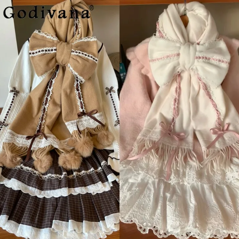

Winter Warm Scarf Cute Retro Bow Ribbon Japanese Original Lolita Sweet Girl Scarf