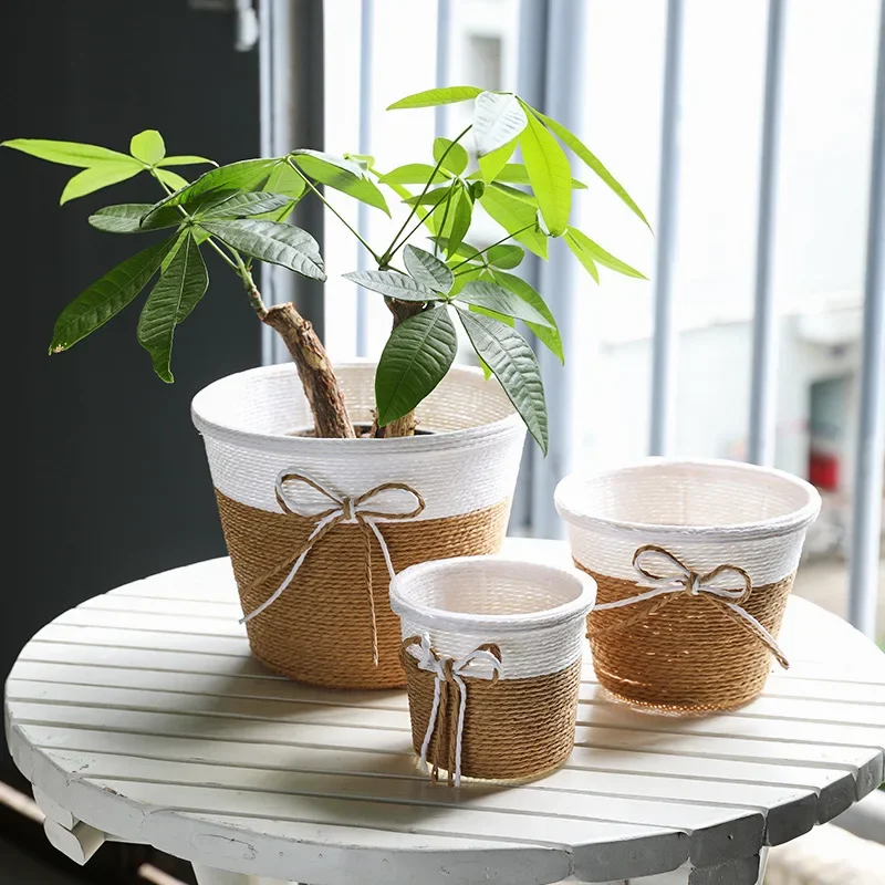 New Paper Rope Weaving Flower Plant Pot Basket Grass Planter Basket Indoor Outdoor Flower Pot Plant Containers Home Garden Decor