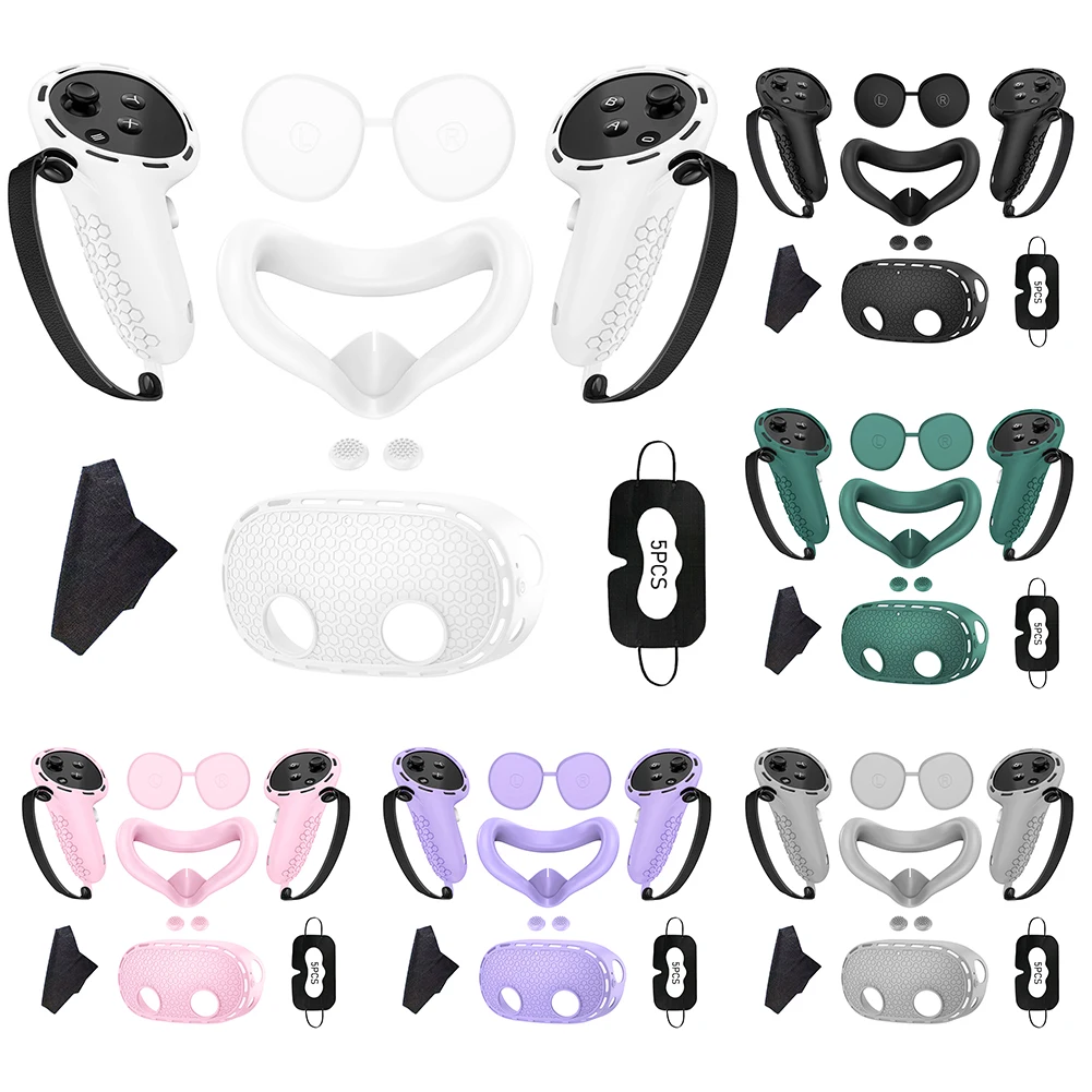 1 Set VR Silicone Protective Cover for Meta Quest 3S Controller Grips Cover VR Mask Cover VR Face Cover Lens Cover Accessories