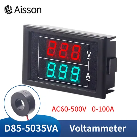D85-5035VA AC 60-500V 100A 디지털 전압계 전압계 전류계 LED 듀얼 게이지 볼트 전류 측정기 션트가있는 전압 앰프 테스터