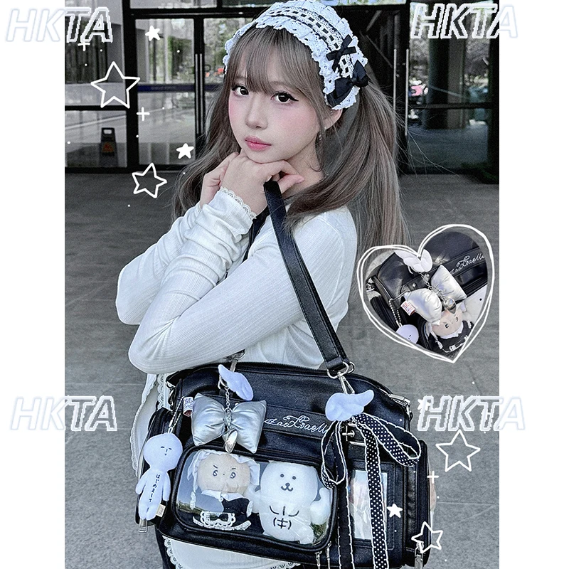 

Японские модные сумки от боли в стиле Лолиты для девочек, милые универсальные повседневные прозрачные портативные белые сумки-тоут большой вместимости, женские рюкзаки