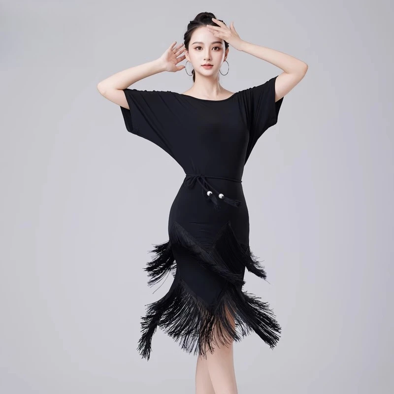 Latin Dance Dress Adult Women Woven Tassel Design High-end Fashion, Art Examination Performance Training Sexy Training Clothing