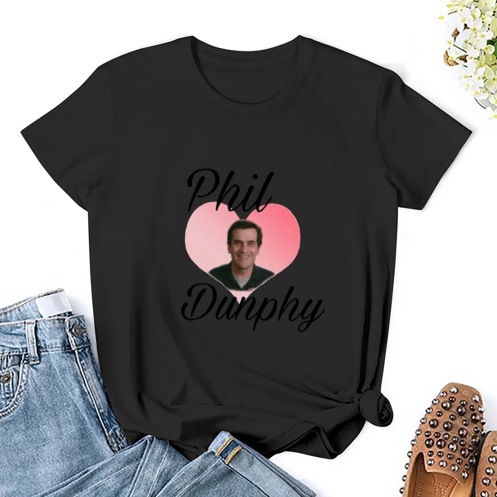 Moderne Familie: Phil Dunphy Hart T-Shirt Zwarten Korte Mouw T-Shirt Funnys T-Shirt Vrouwen