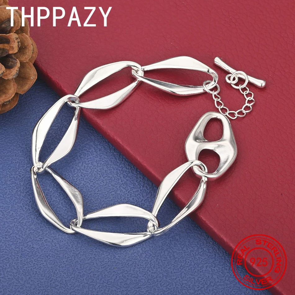 

THPPAZY 925 Sterling Silver Geometric Bracelet Fashion Personality Trendy Gift Jewelry For Men Party Birthday 20cm Chain