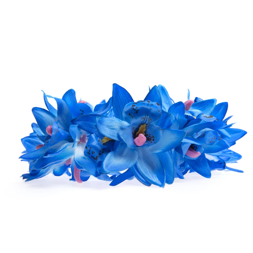 Artificial Silk Orchid Flower Leis Tropical Flower Necklace Blue Purple Hawaiian Wedding Party Exhibition Wedding Wreath