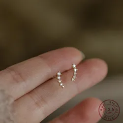S925 Sterling Silver 14K Gold Plated Stud Earrings Small Simple Inlaid Zircon Earrings for Women Exquisite Jewelry Gift
