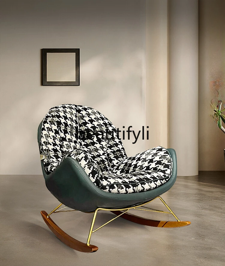 Nordic light luxury home sofa lazy recliner modern simple thousand bird grid leisure rocking chair