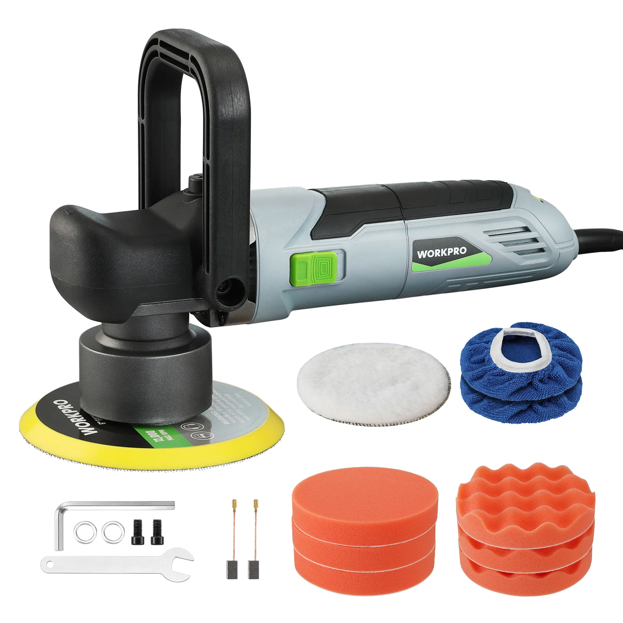 WORKPRO Car Buffer Polisher Kit, 6 Inch 6400RPM Dual Action Polisher with 6 Variable Speeds, 7A Orbital Buffer Polisher