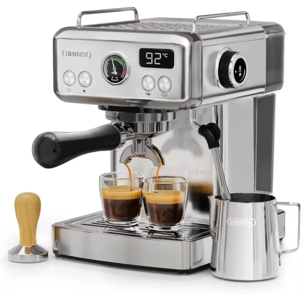 Máquina de café expreso programable, H10A, acero inoxidable cepillado, temperatura ajustable y volumen de taza, tanque de agua extraíble de 1,8 L