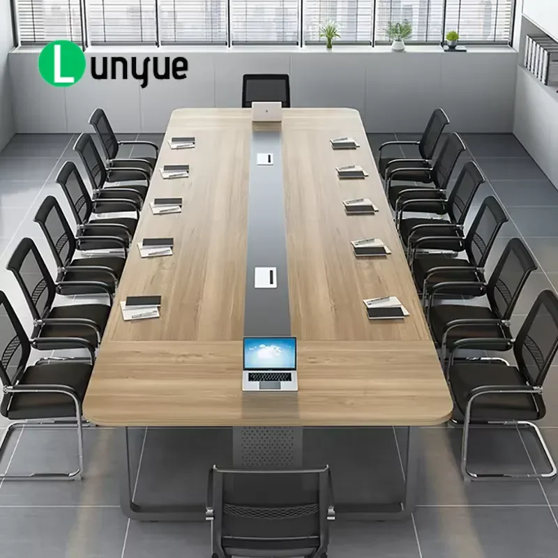 Modern Solid Wood Rectangle Conference Table Durable Office Meeting Desk for Negotiation L3xW1.3xH0.75M Business Furniture