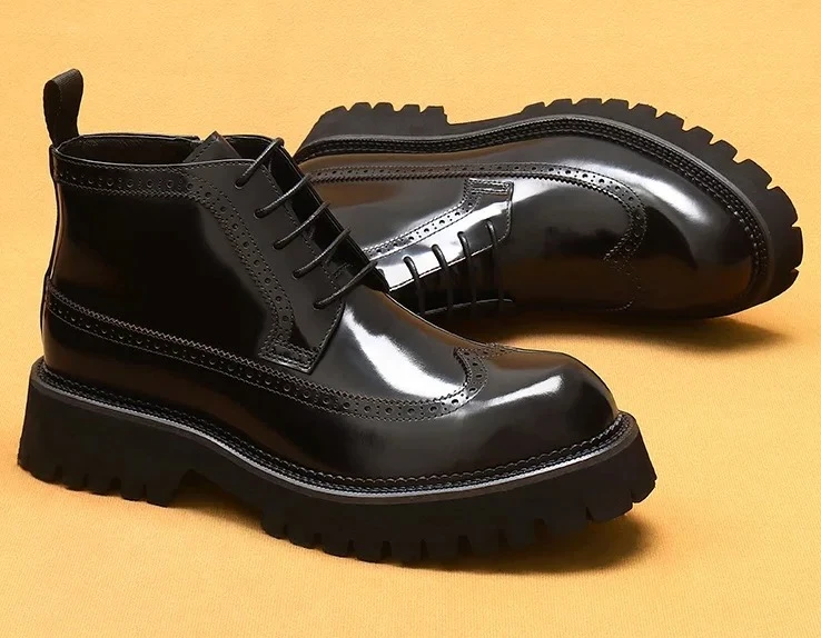 

2025 Autumn and Winter Business Casual Men's Boots Leather High-top Platform British Short Boots Trendy Men's Shoes