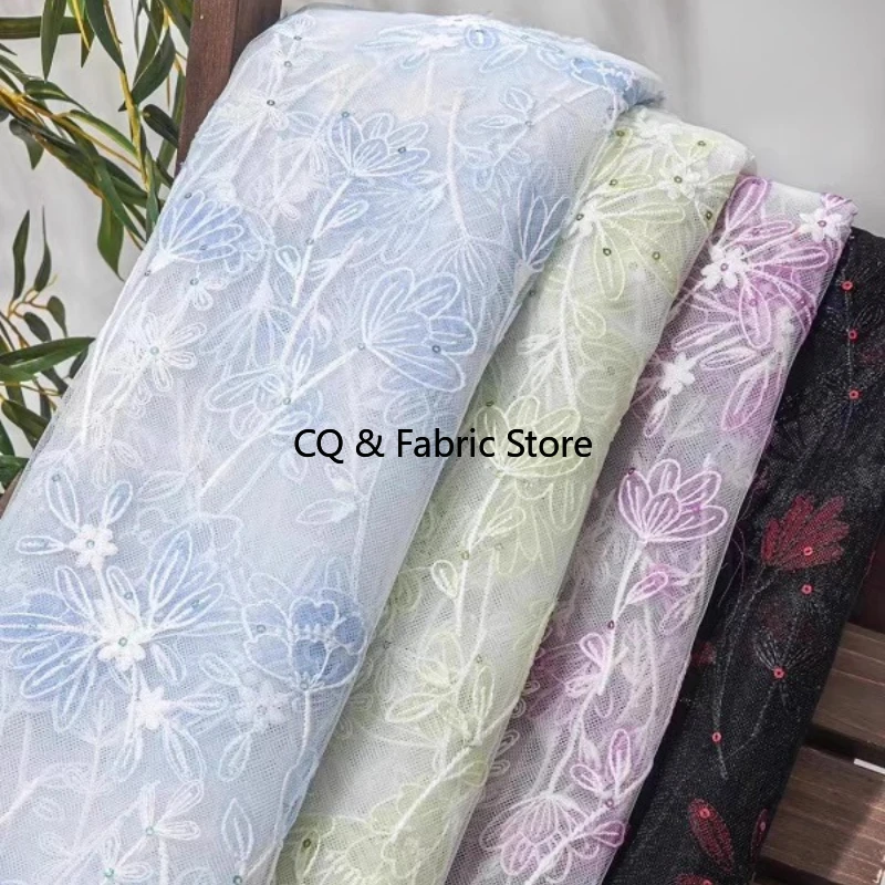 

Вышитая кружевная тюлевая ткань с блестками-тюльпанами для женского праздничного платья, дизайнерская ткань во дворе