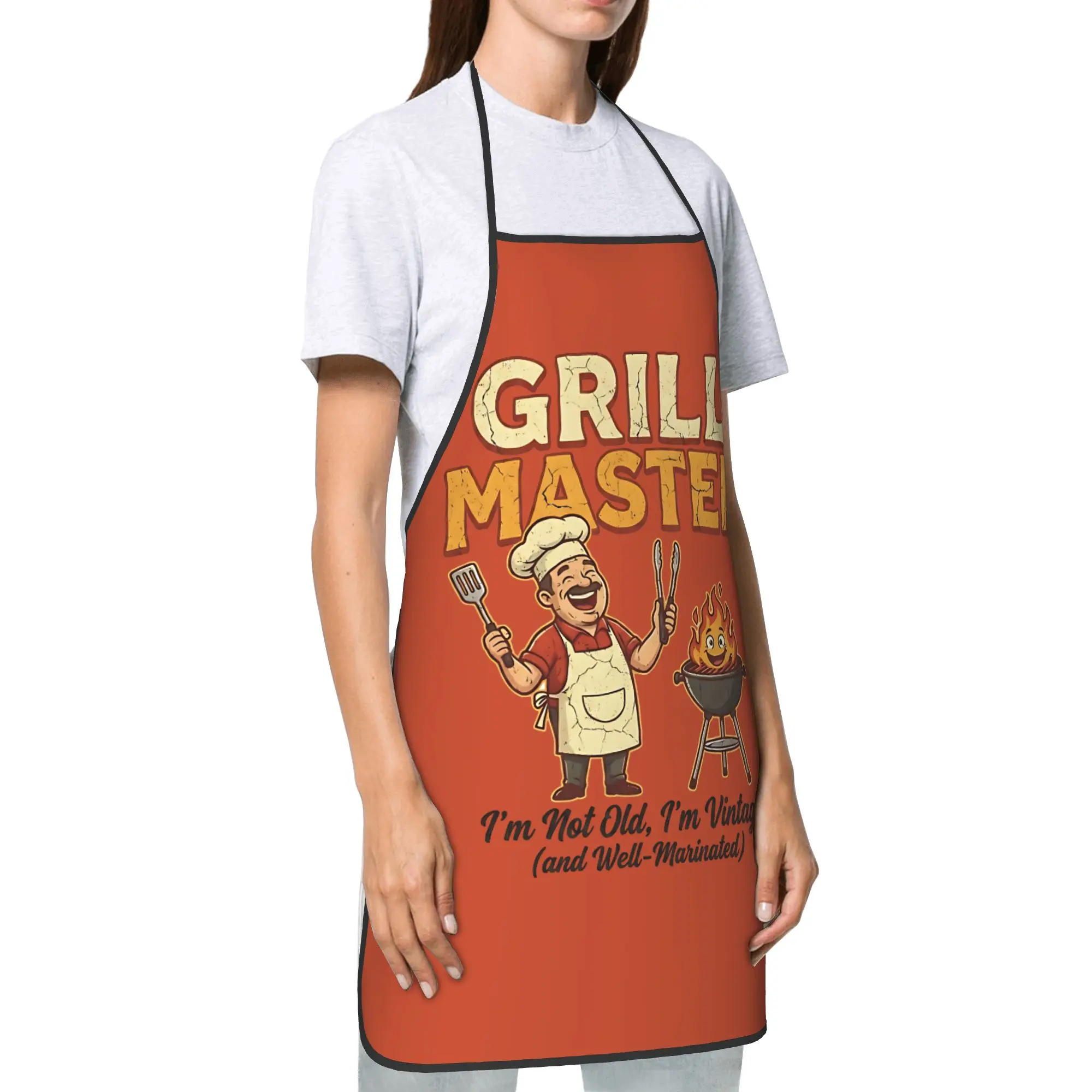 Grill Master BBQ Dad Joke Legend Bib Apron for Women Men Polyester Funny Chef Kitchen Adult Oil-Proof Fashion Pinafore Work