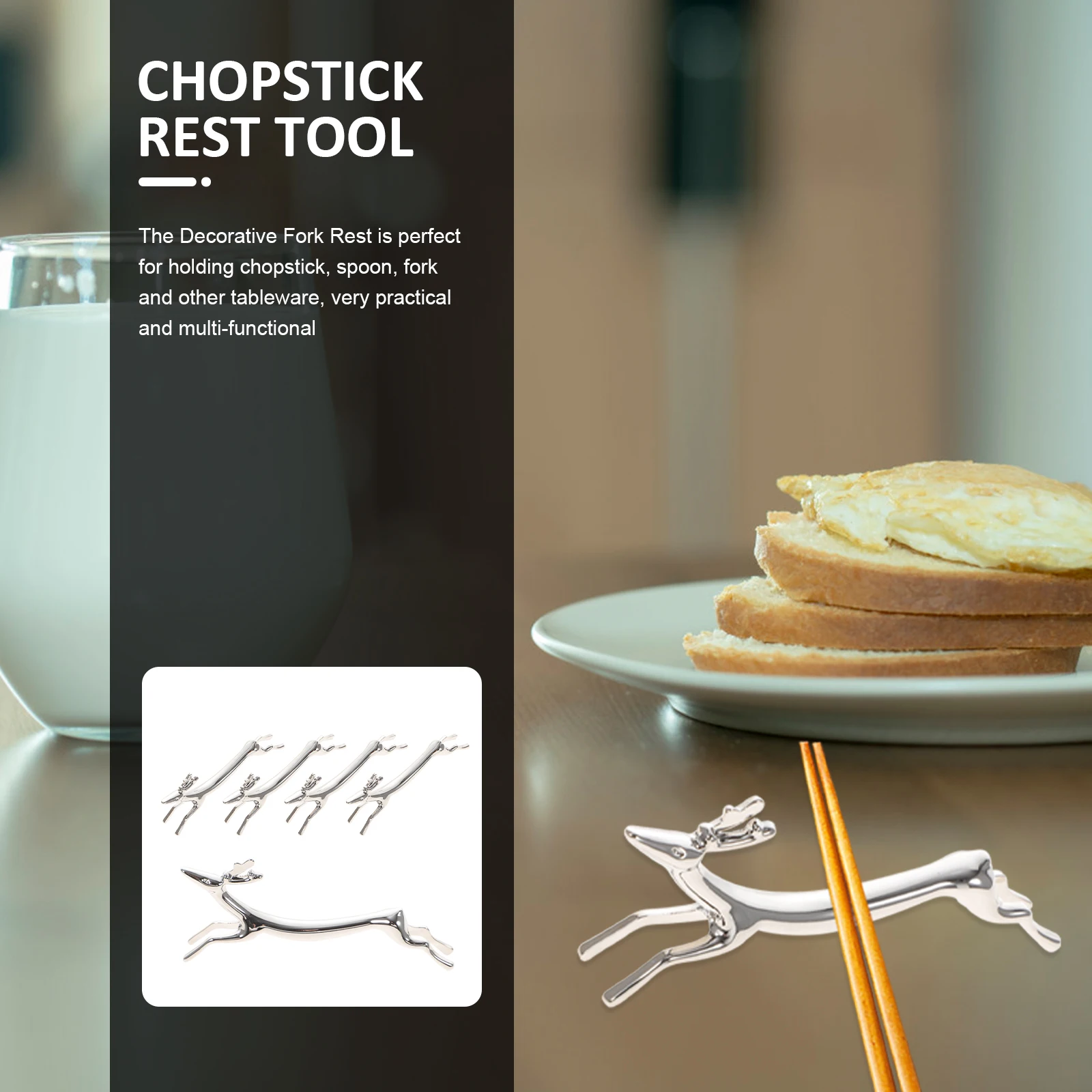 

5pcs Chopstick Rest Stainless Steel Decorative Fork Holder Kitchen Desktop Spoon Tool Practical Home Supplies Tabletop Elegant
