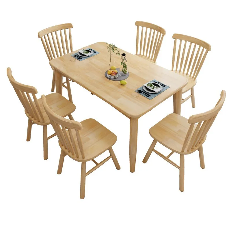 Simple Nordic solid wood dining table Small apartment household all solid wood dining Japanese dining table and chair