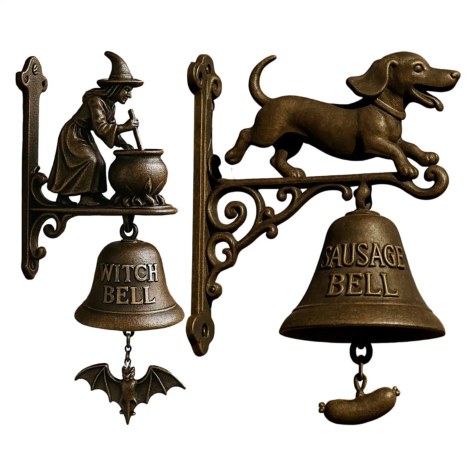 Witch Welcome Doorbell Witch Dachshund Shaped Decorative Doorbell Retro Door Opening Bell Manual Ring Halloween Decoration