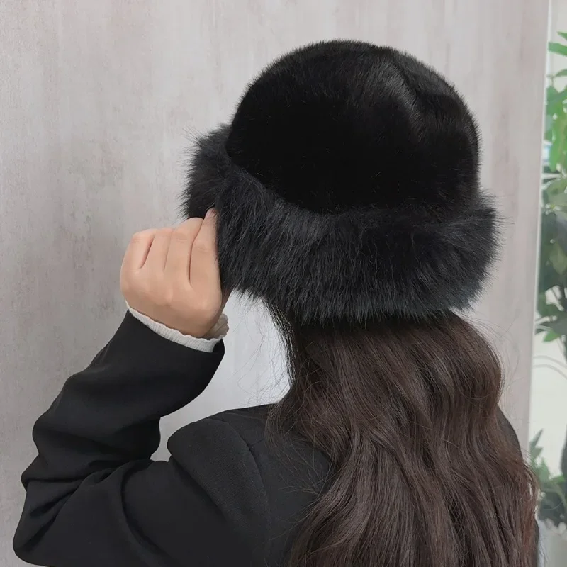 2024 Winter Plush Ear Protection Cap Windproof Keep Warm Headgear Fluffy Fur Fisherman Hat for Women Fashion Female Hat Gifts