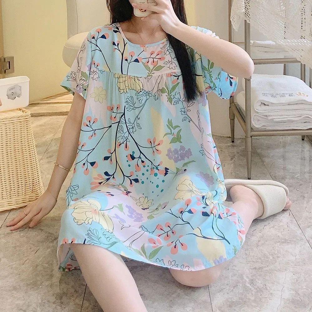 

Plus Size Floral Print Woman Satin Nightgowns Nightdress Dresses Robe Lounge Lady Women Pijama Sleepwear Pajama Pj