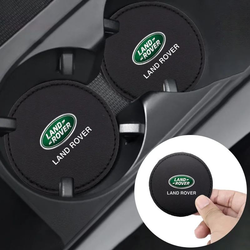 2Pc Car Logo Cup Mat Anti-slip Waterproof Pad for Land Rover Discovery Sport 3 Defender 110 Freelander 2 Evoque L322 Vogue Velar