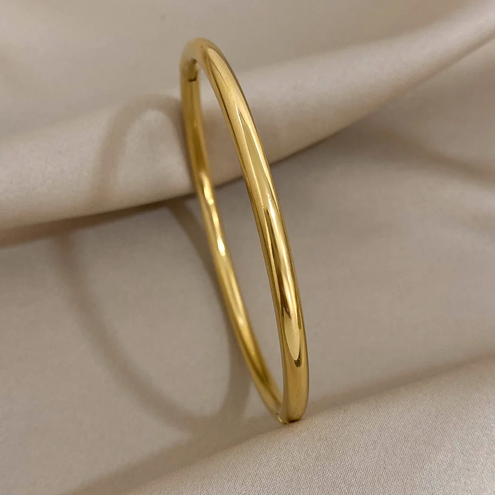 ALLYES Simple Gold Silver Color Stainless Steel Plain Cuff Bangle Bracelet for Women Minimalist Smooth Waterproof Jewelry Gifts