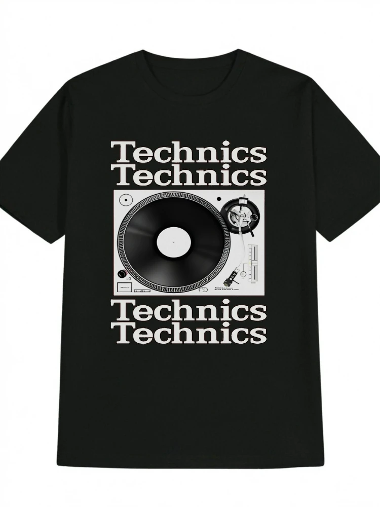 Vintage Technics Turntable Graphic-DJ-Inspired Retro Design-100% cotton O-neck short sleeve casual printed men's T-shirt.