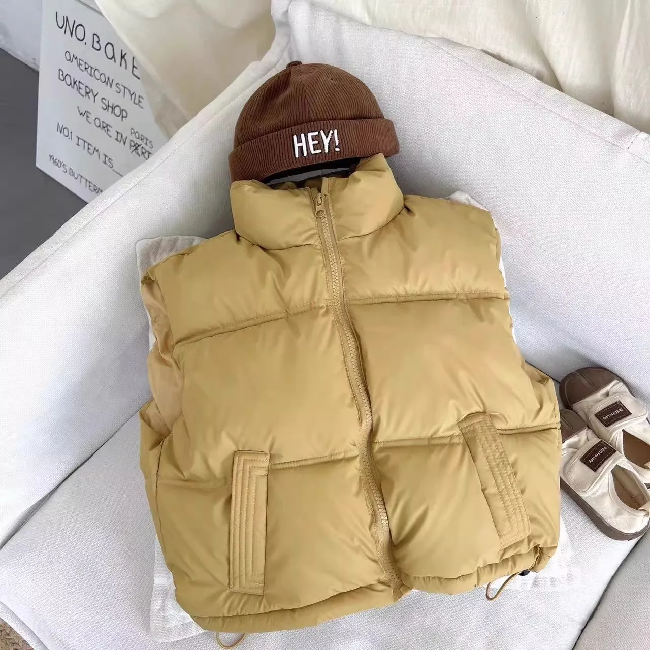 Koreanische Daunen-Baumwollweste für Kinder, Jungen und Mädchen, Herbst- und Winterweste mit Stehkragen, wasserdicht und warm, 1-14 Jahre – Detail 4