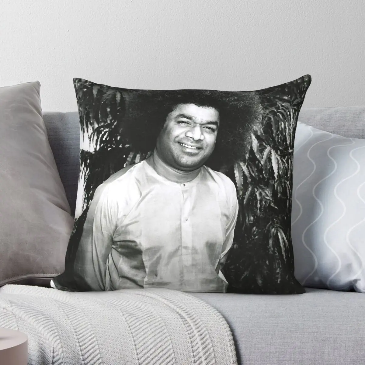 Funda de almohada decorativa con cremallera y diseño de Sathya Sai Baba, de poliéster, lino y terciopelo, para el hogar
