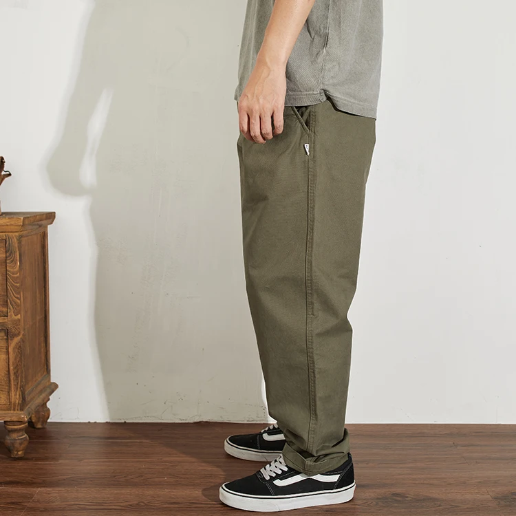 

Autumn New Japanese Retro Heavyweigt Woven Wide Leg Pants Men's 100% Cotton Washed Casual Loose Straight Tapered Chunky Trousers