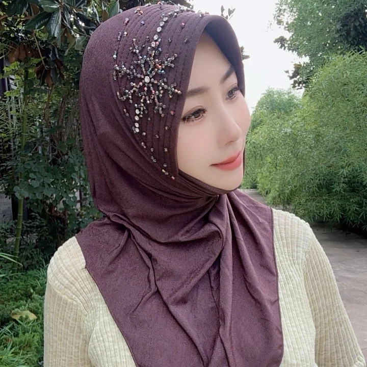 

Islam Africa Ethnic Hats Hijab for Women Luxury Party Caps Dubai Working Head Wear Diamonds Coffee Elegant Hijabs Cap Charm