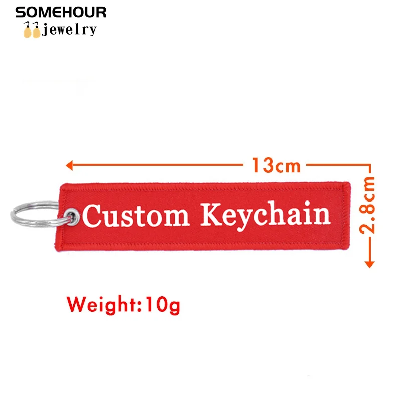 SOMEHOUR Custom Fashion Keychain Jewelry Embroidery Woven Key Ring Text Logo Luggage Tag Label For Bags Motocycle Aviation Gifts