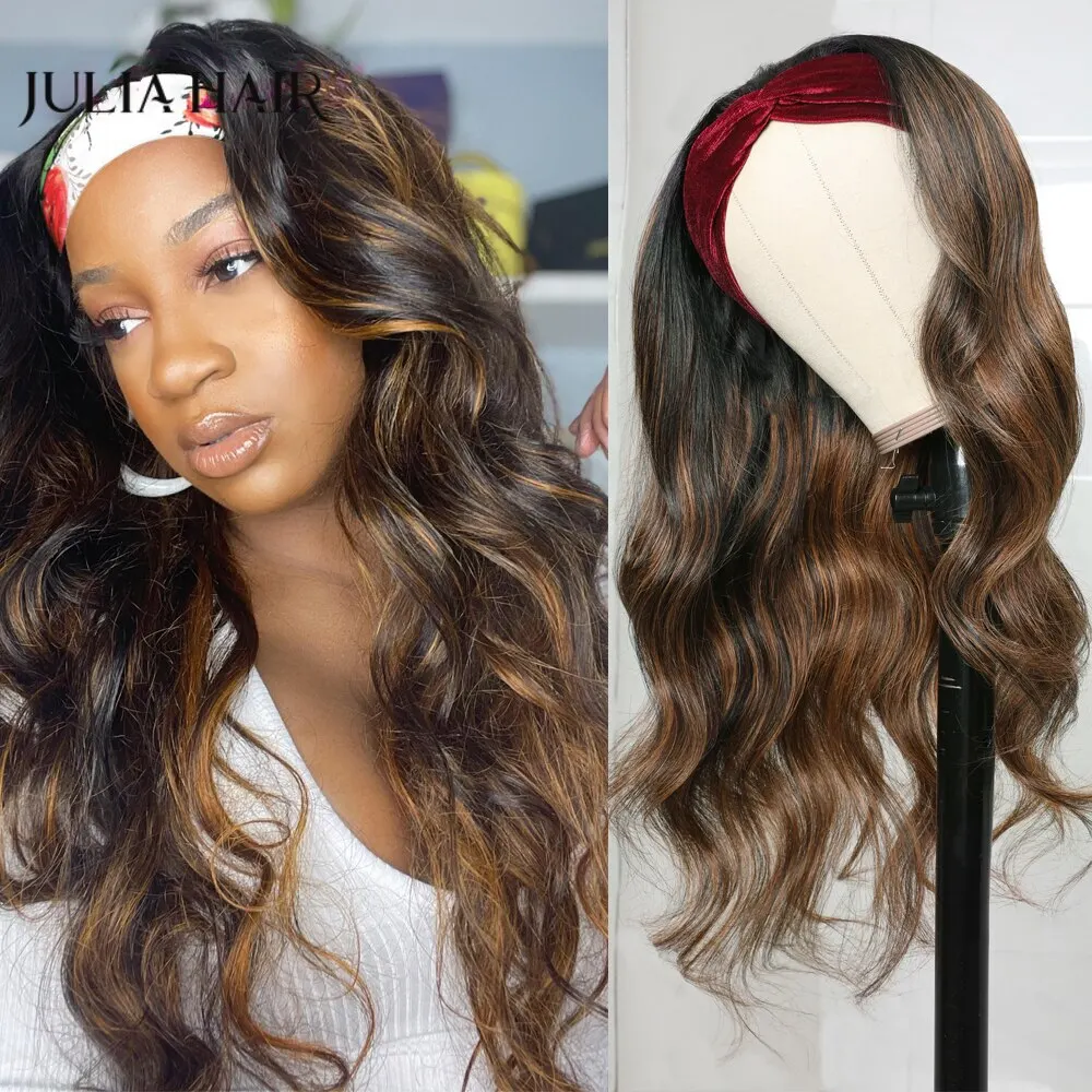 

Julia Hair Honey Blonde Headband Wig Ombre Balayage Highlight Body Wave Wig 100% Human Hair Wigs Beginner Friendly