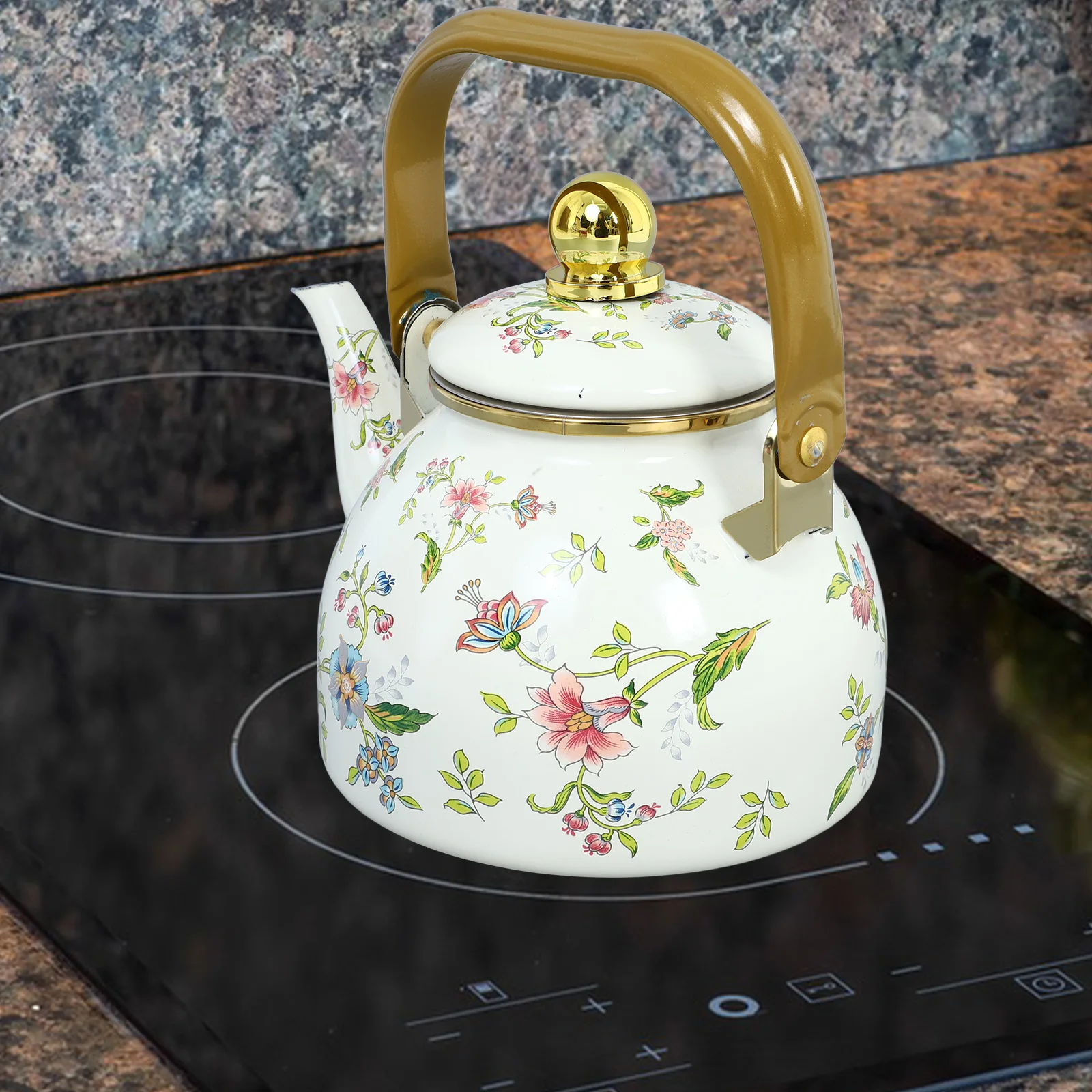 

1 Liter Enamel Teapot Japanese Style Thickened Stovetop Vintage Home Kitchen Tea Pot Tea Filter Green Large Flower Pattern