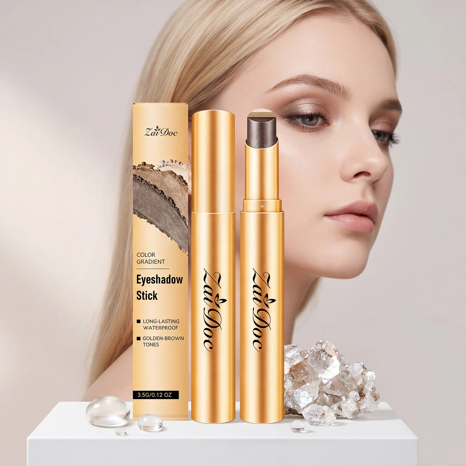 3 Color Gradient Eyeshadow Stick Set Matte&Shimmer Cream Eyeshadow Three Tone Waterproof Long Lasting Stick Eye Shadow for Women