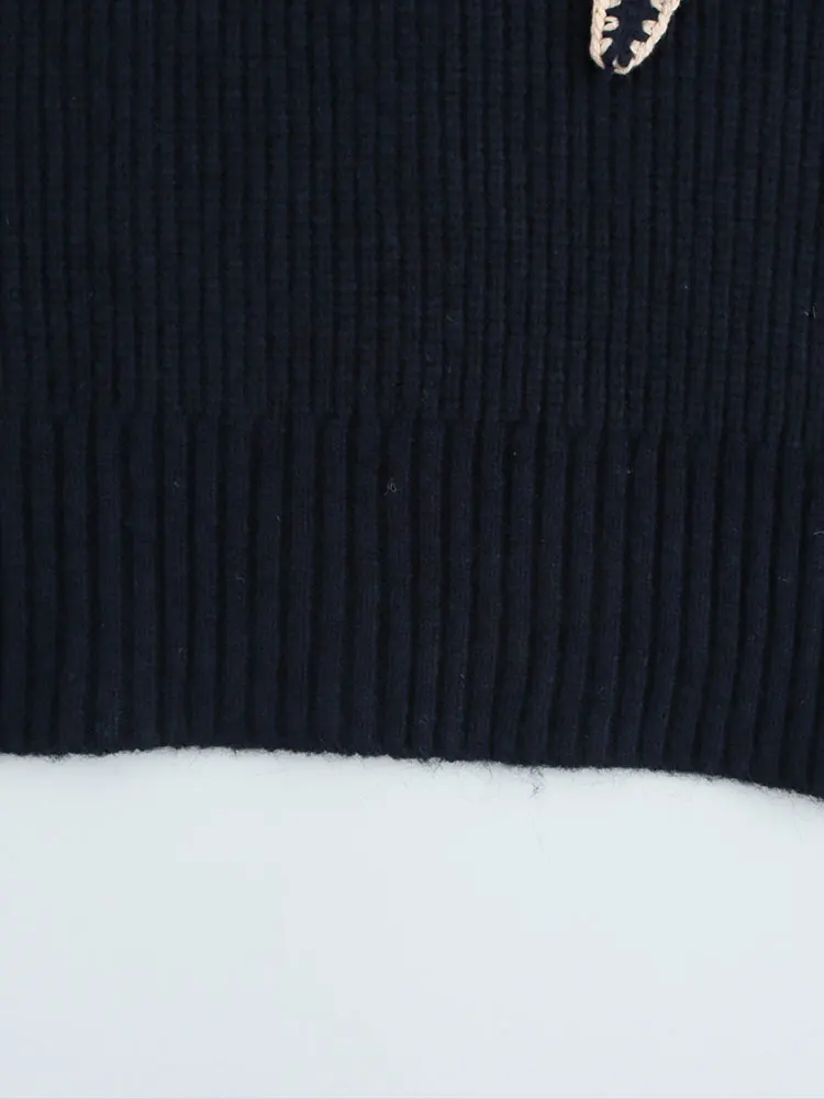 Nlzgmsj 2025 الخريف المرأة بلوفر مغزول موضة كم طويل القوس سترة جديدة ملابس الشارع الشهير تريكو القمم Y2k