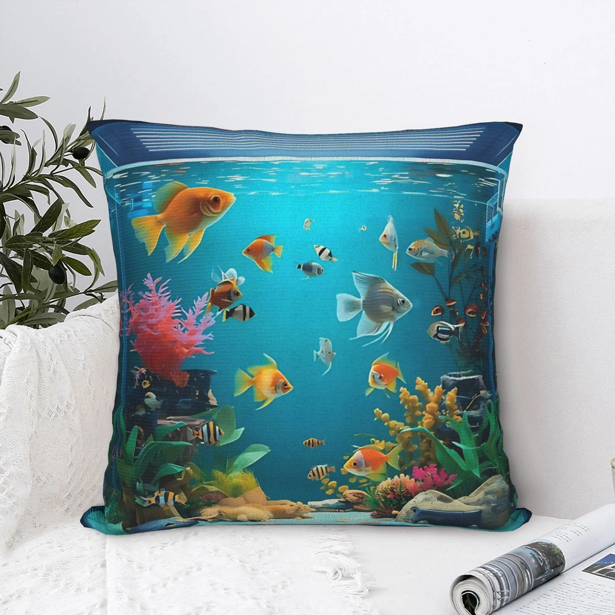 Frutiger Aero Fish Aquarium Retro Digital Square Pillow Cases  Cushion Covers Vintage Decorative Pillowcase for Sofa 18
