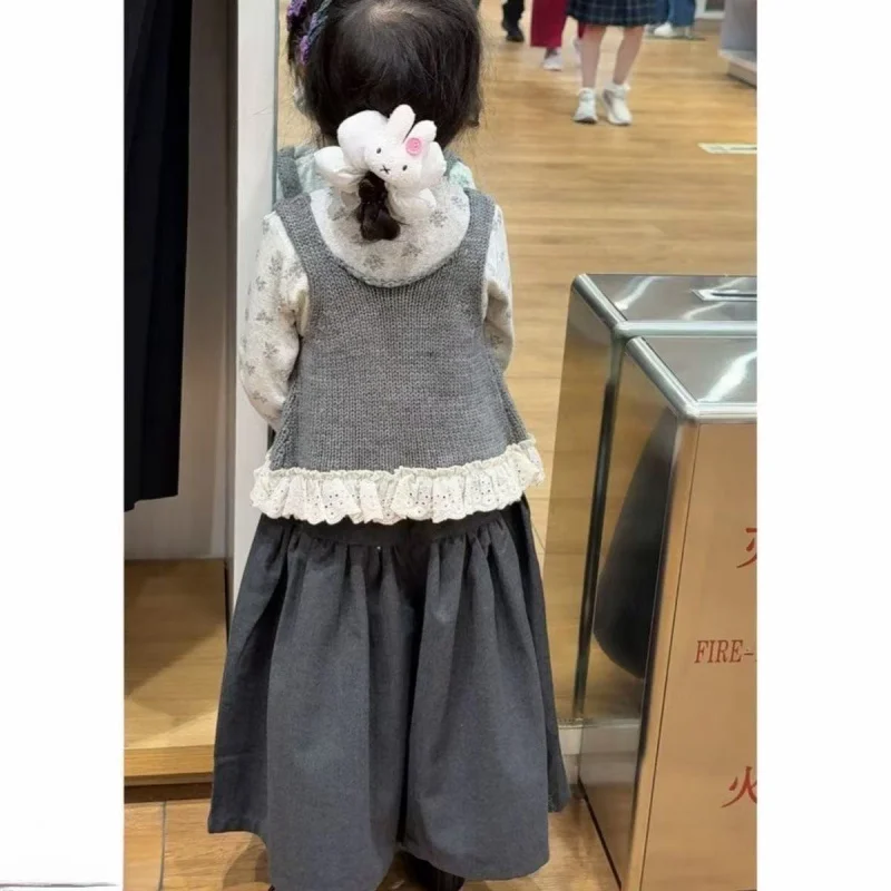 Girls' Vest Set2025New Stylish Fashionable Children's Three-Piece Set Cute Autumn Long Sleeve Outfit