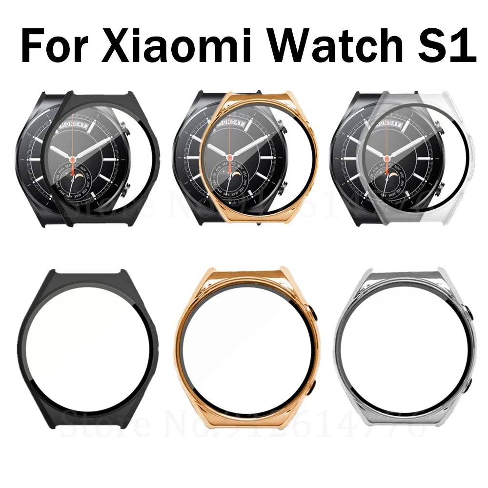 

Защитный чехол для Xiaomi Watch S1, чехол для ПК с покрытием для Xiaomi Mi Watch S1, полноэкранная защита с корпусом из закаленного стекла