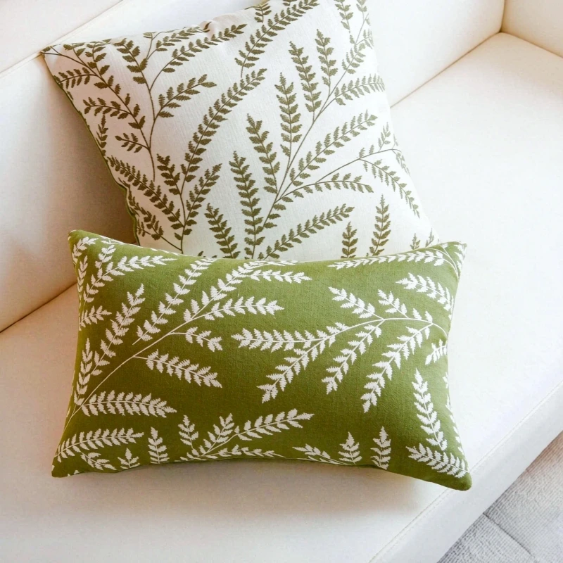 Botanical Leaf Throw Pillow Cover White Green Fern Pattern Cushion Cover for Sofa Bedroom Living Room Decor 45x45cm 30x50cm - view 3