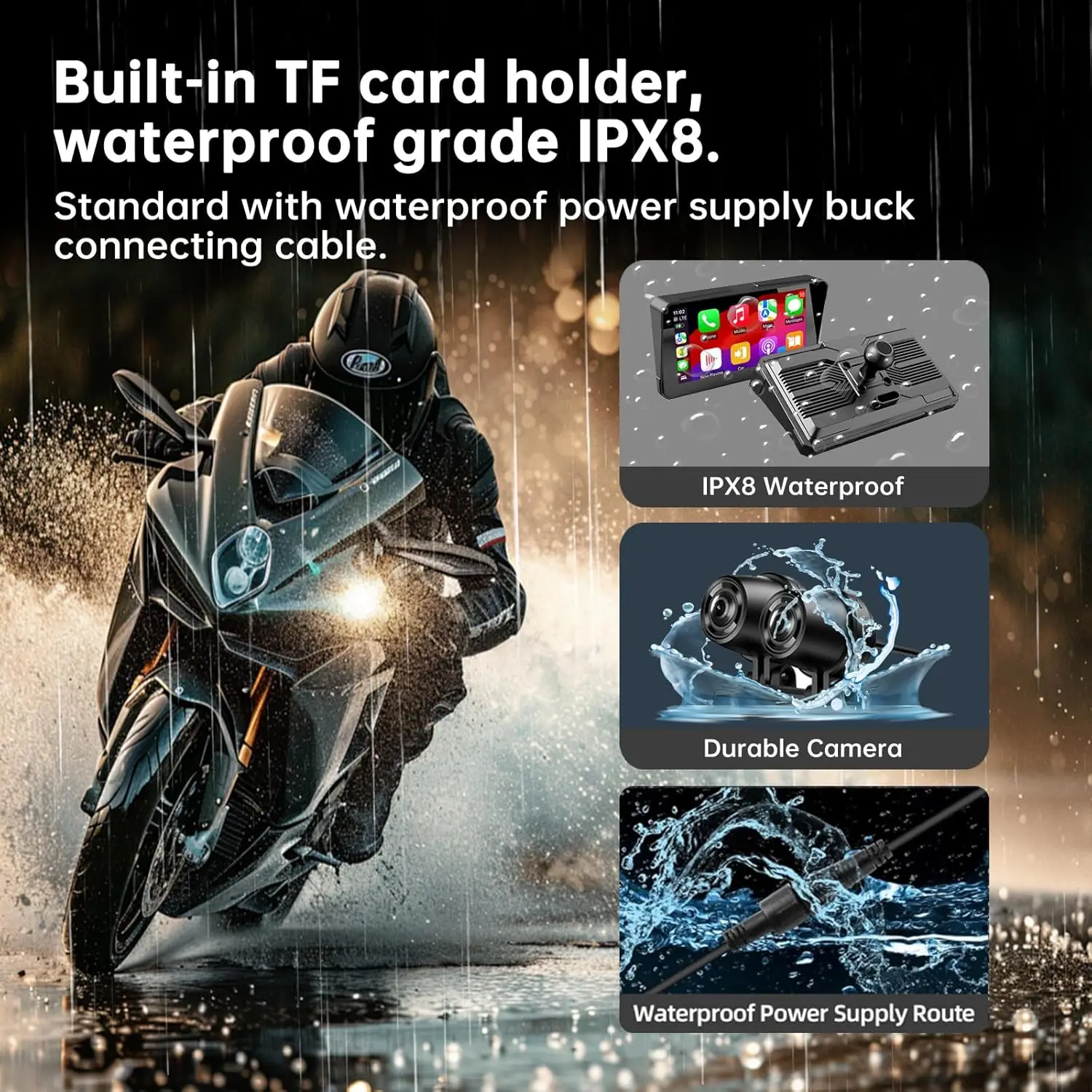 ポータブル6インチバイク用CarPlay Moto Android Autoタッチスクリーン薄型6インチバイク用ワイヤレスIP対応TPMS