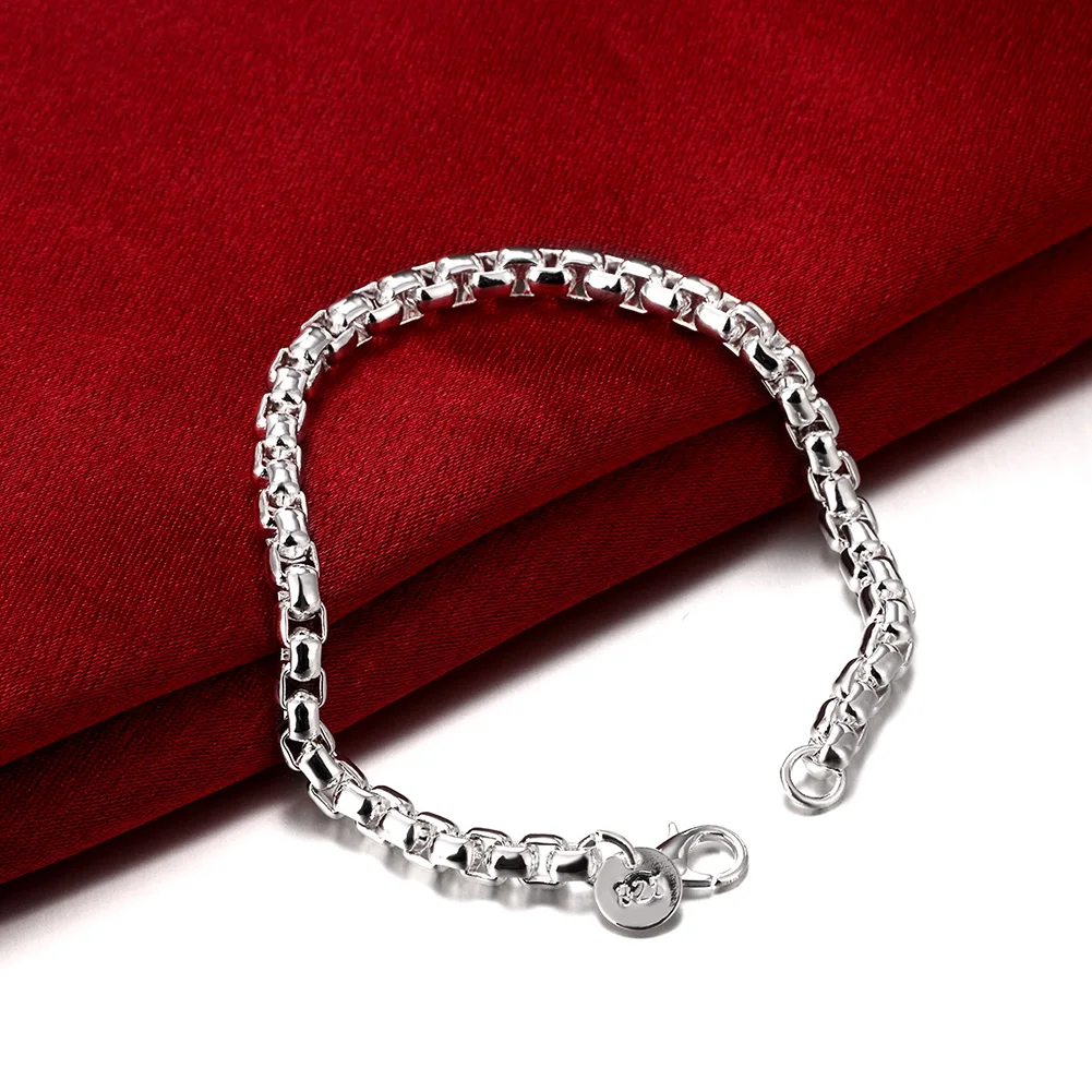 Hot fine 4MM Round lattice chain fashion 925 Sterling Silver Bracelet for woman Wedding party Holiday gift Popular brand jewelry