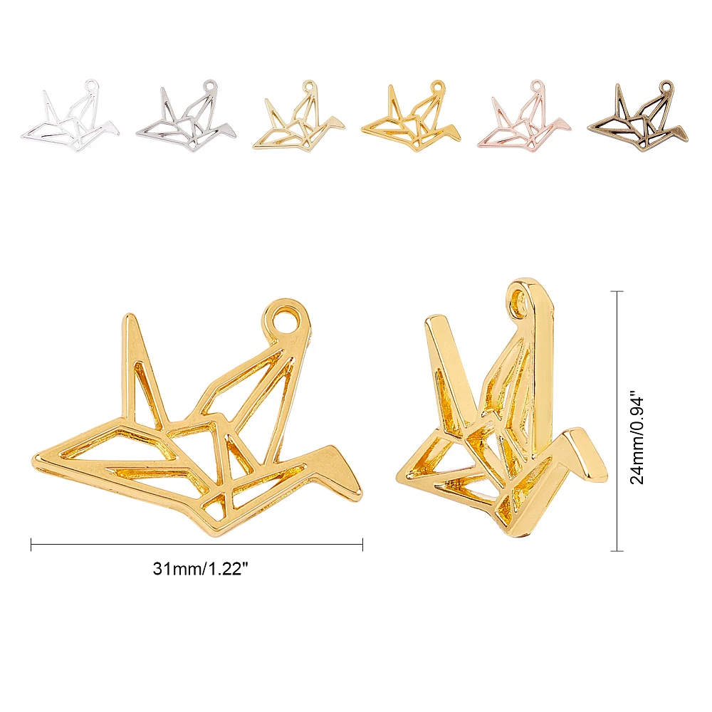 24PCS Paper Crane Open Bezel Charms Alloy Frame Pendants Color-Lasting Hollow Resin Frames with Loop for Resin Jewelry Making