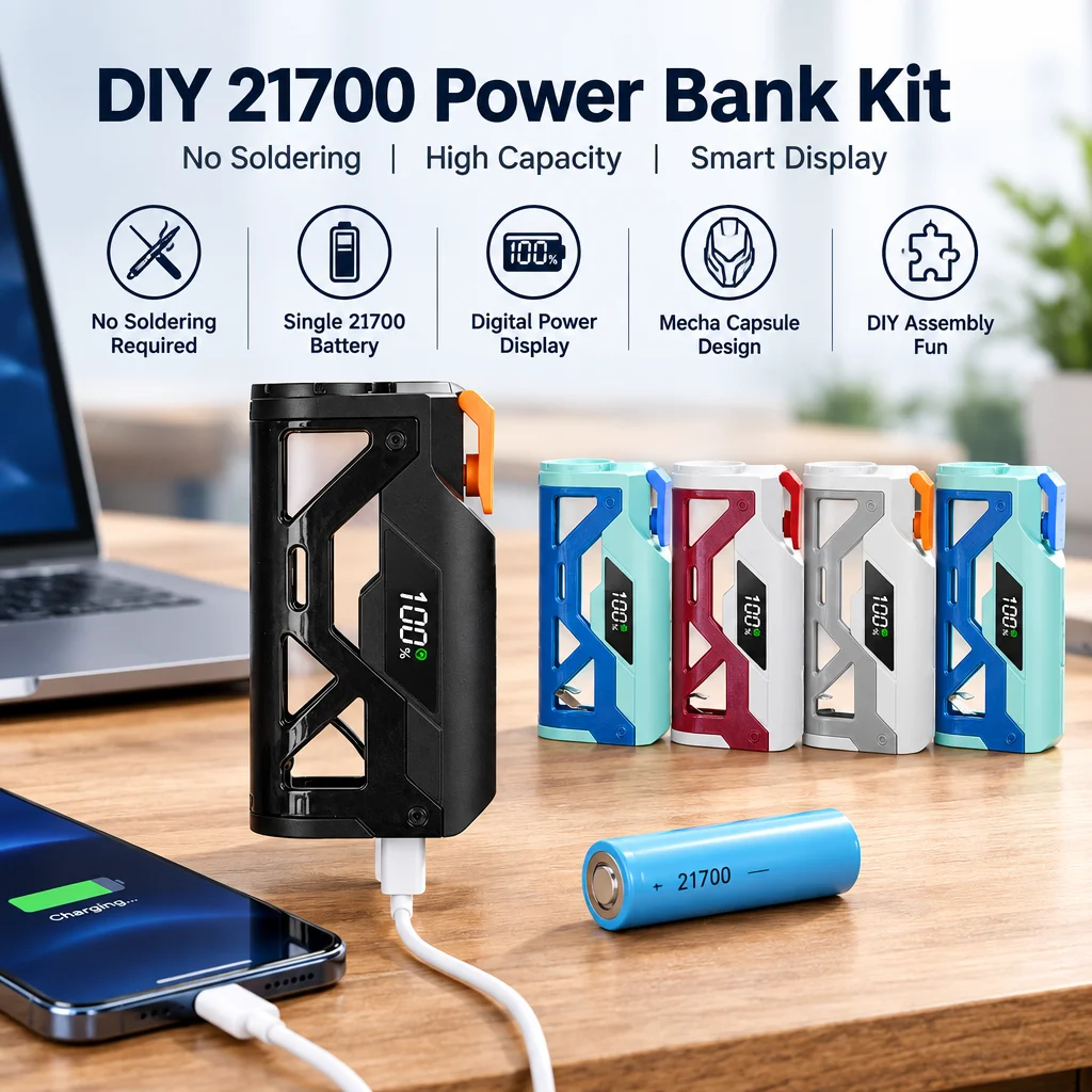DIY No Welding 1*21700 Battery Power Bank Kit 10W with Digital Display Portable Charger Case for High Power Devices