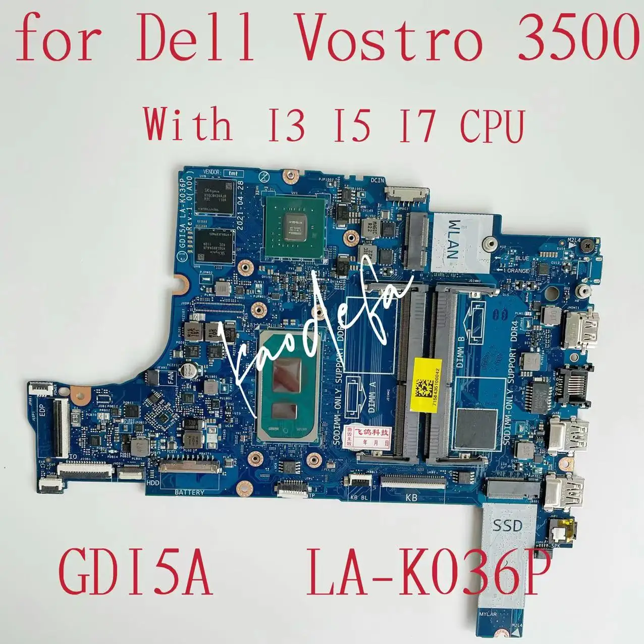 

LA-K036P Mainboard For DellVostro 3500 Laptop Motherboard With I3 I5 I7 CPU GPU:N17S-G3-A1 2G CN-09YKK0 09YKK0 9YKK0 Test OK