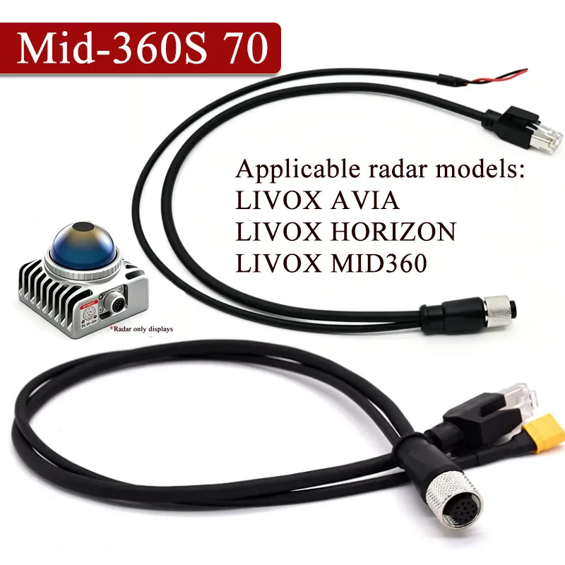 M12-12pin 1 to 2 Connection Line Compatible with DJI LIDAR Livox Mid-360S 70 M12 Female A-type Plug To DC RJ45 XT60 Power Cable