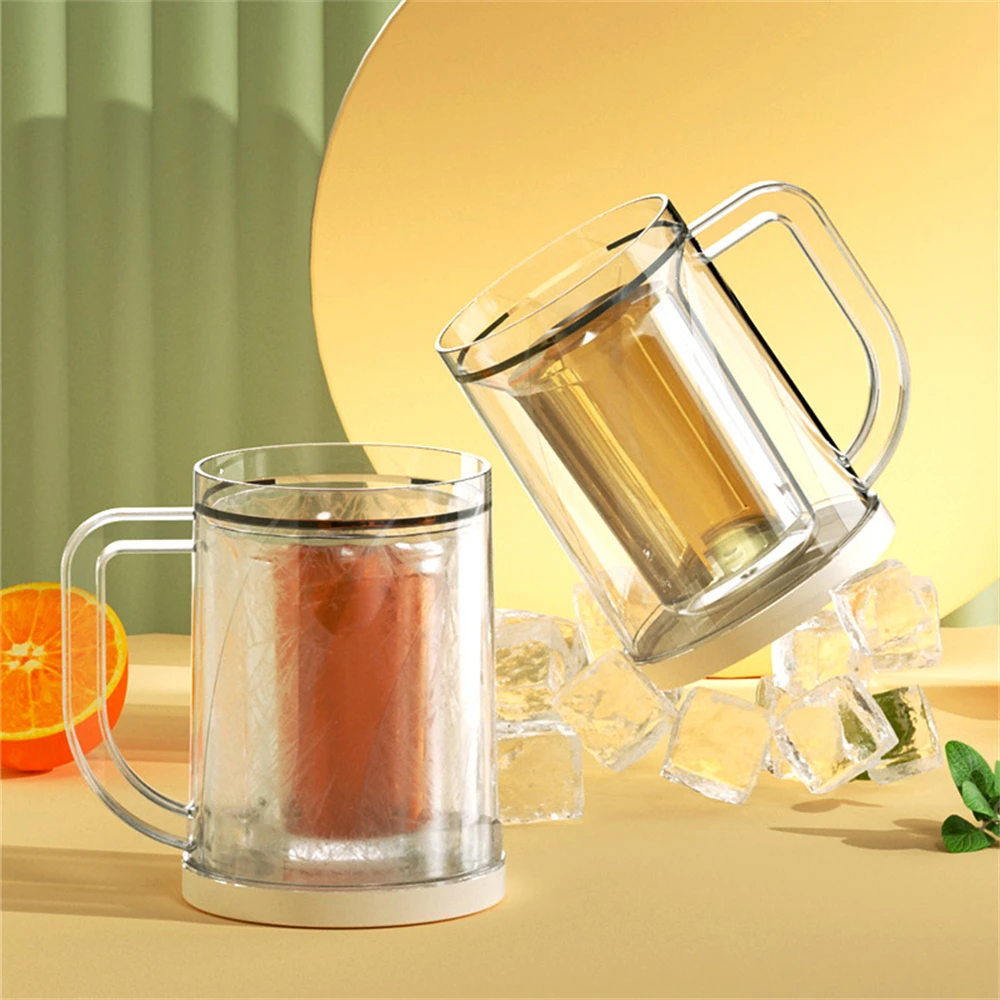 Double Layer Ice Cold Beer Glass Household drinking cup Double layer large capacity ice mug beer mug