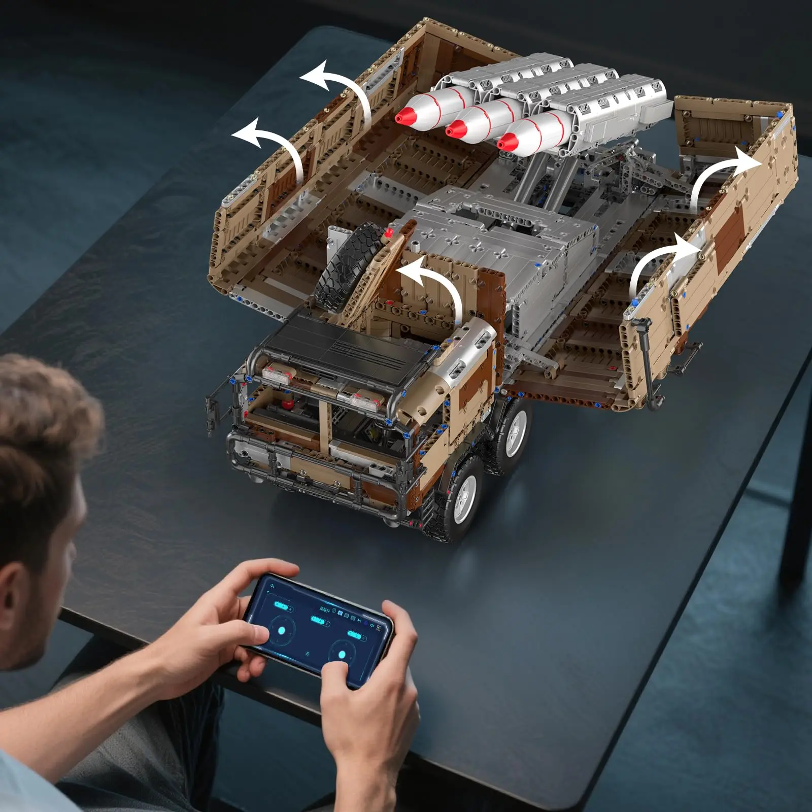 ตัวต่อ Mould King 20044 รถขีปนาวุธทหาร 8x4 รุ่นทะเลทราย ของเล่นตัวต่อแบบประกอบเอง ควบคุมด้วยแอพพลิเคชั่น พร้อมรีโมทคอนโทรล ชุดตัวต่อสำหรับเด็ก