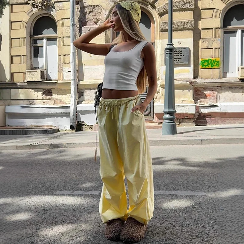 Tuularose Fashion Lace-Up Commute Trousers Women High Waist Slim Patchwork Autumn 2025 New Drawstring Solid Casual Women's Pants