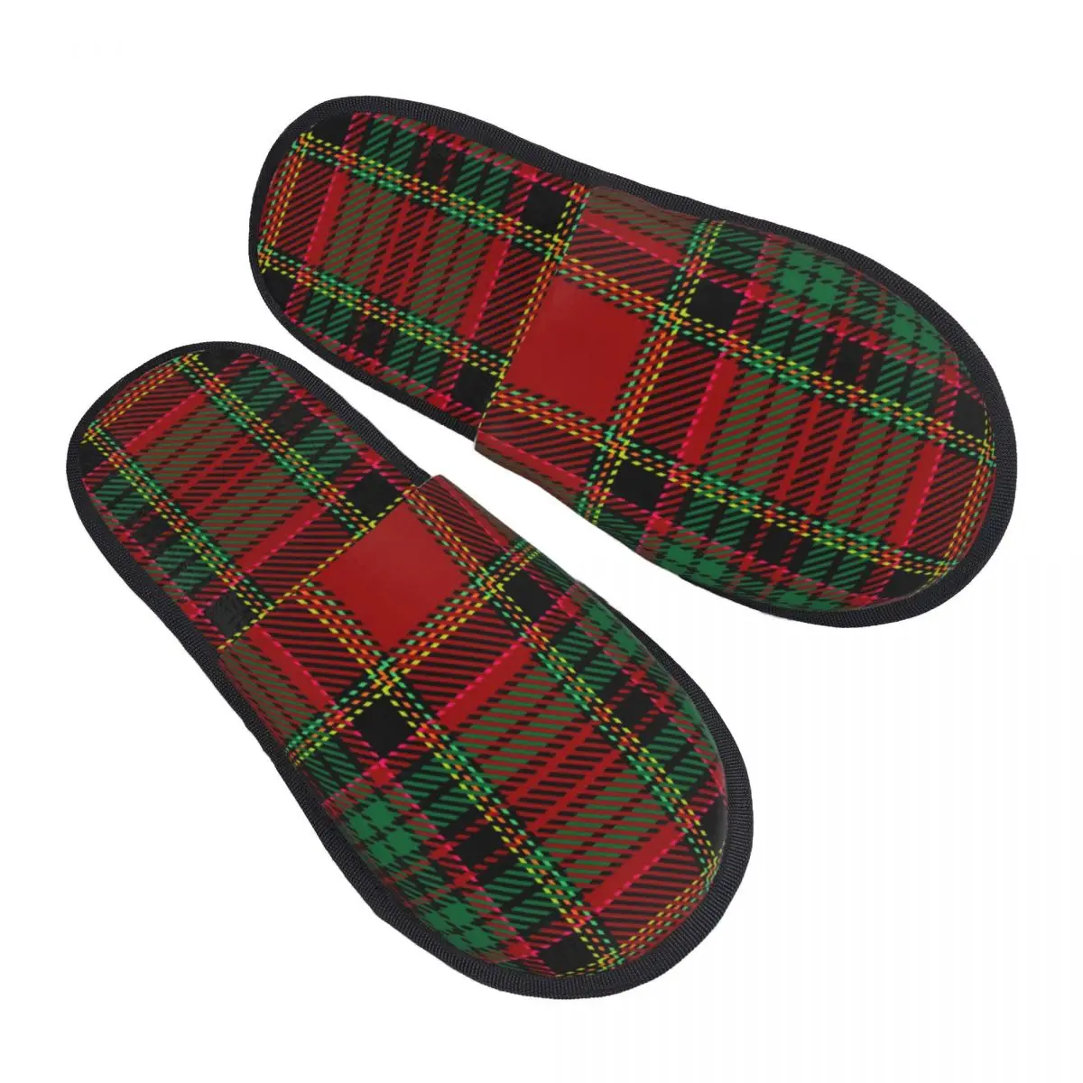 Winter Women Men Non-Slip Flat Slippers Tartan Plaid Scottish Christmas Pattern Indoor Fur Soft Warm Shoes